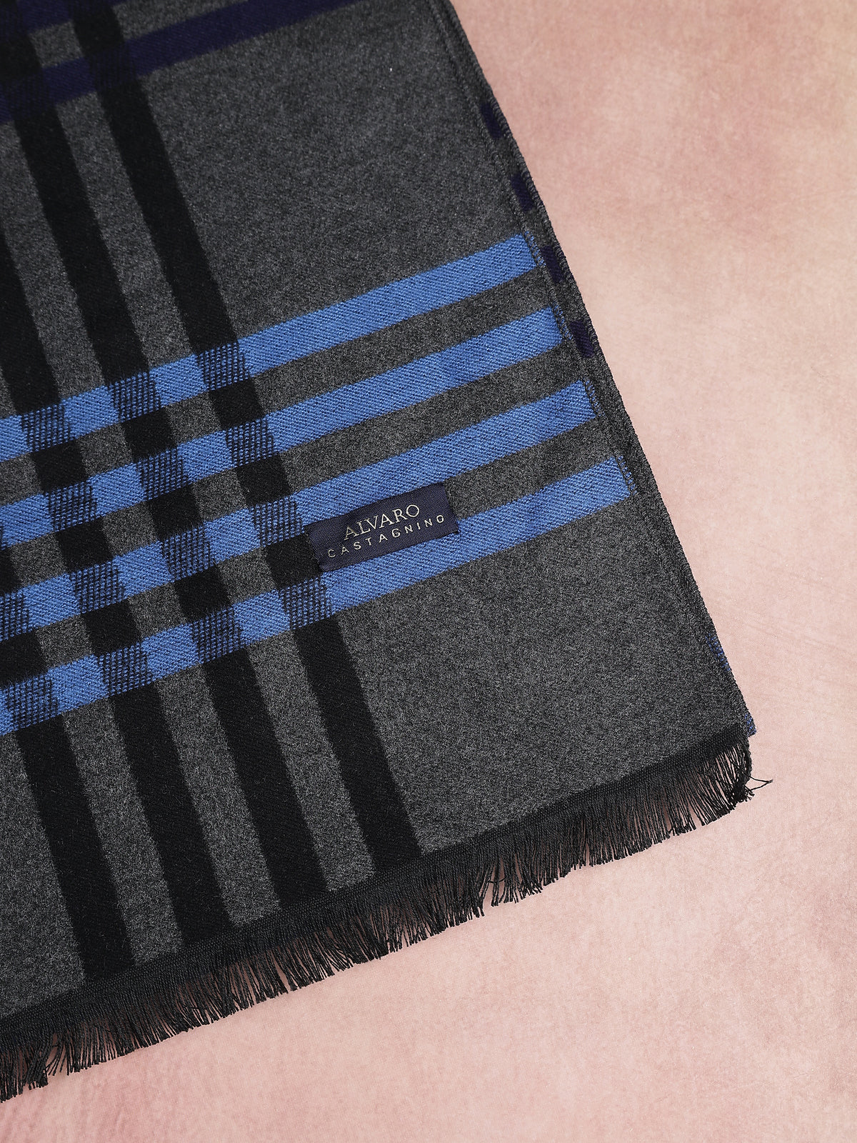 Charcoal Gray & Blue Grid Plaid Winter Muffler