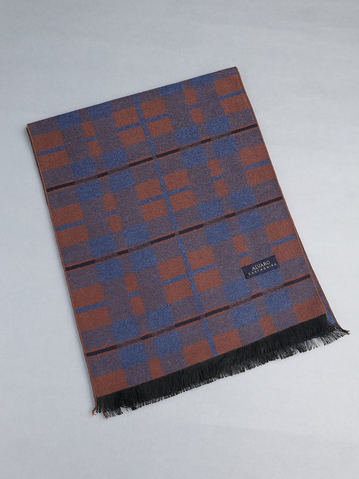Rust Brown & Slate Blue Plaid Winter Muffler