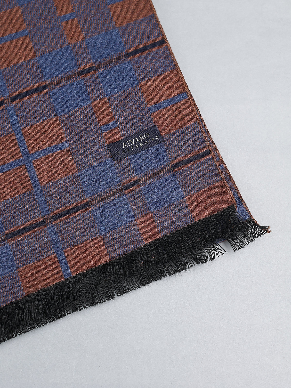 Rust Brown & Slate Blue Plaid Winter Muffler