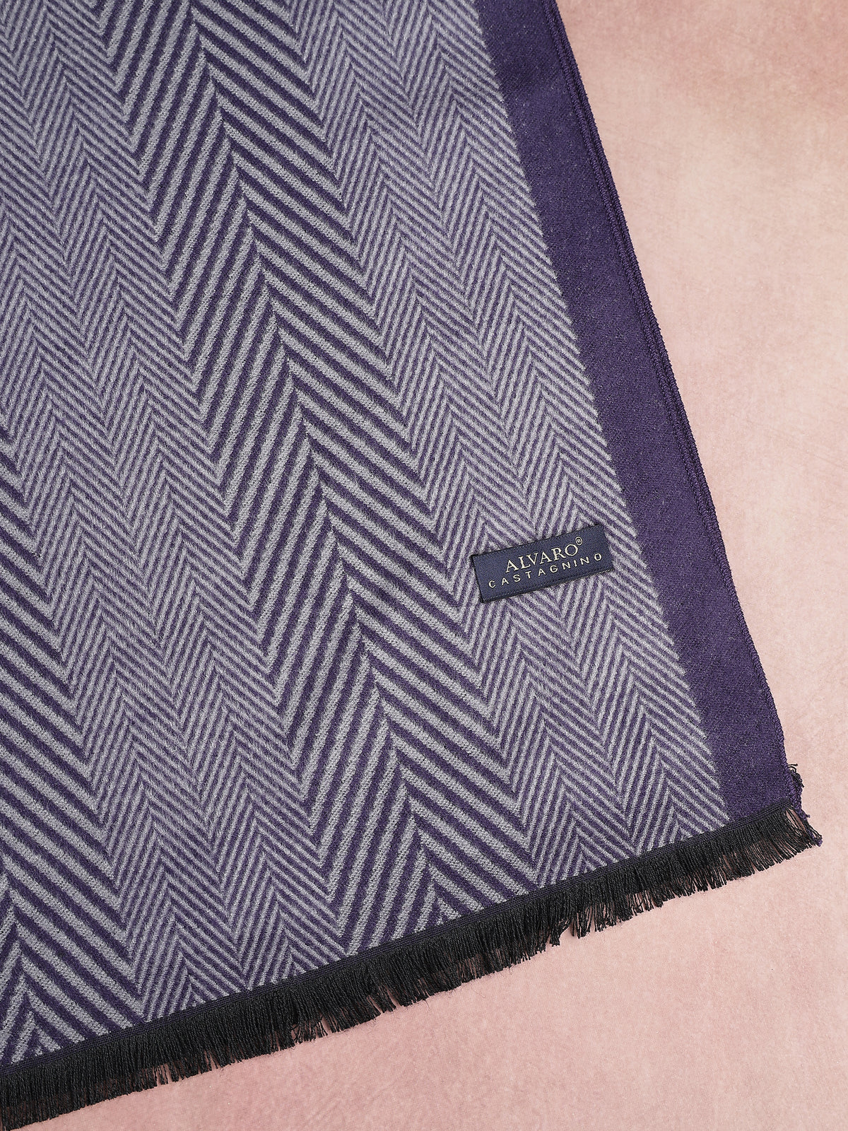 Navy Blue & Slate Herringbone Border Winter Muffler