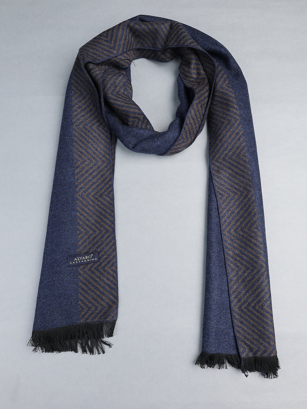 Navy Blue & Camel Chevron Border Winter Muffler