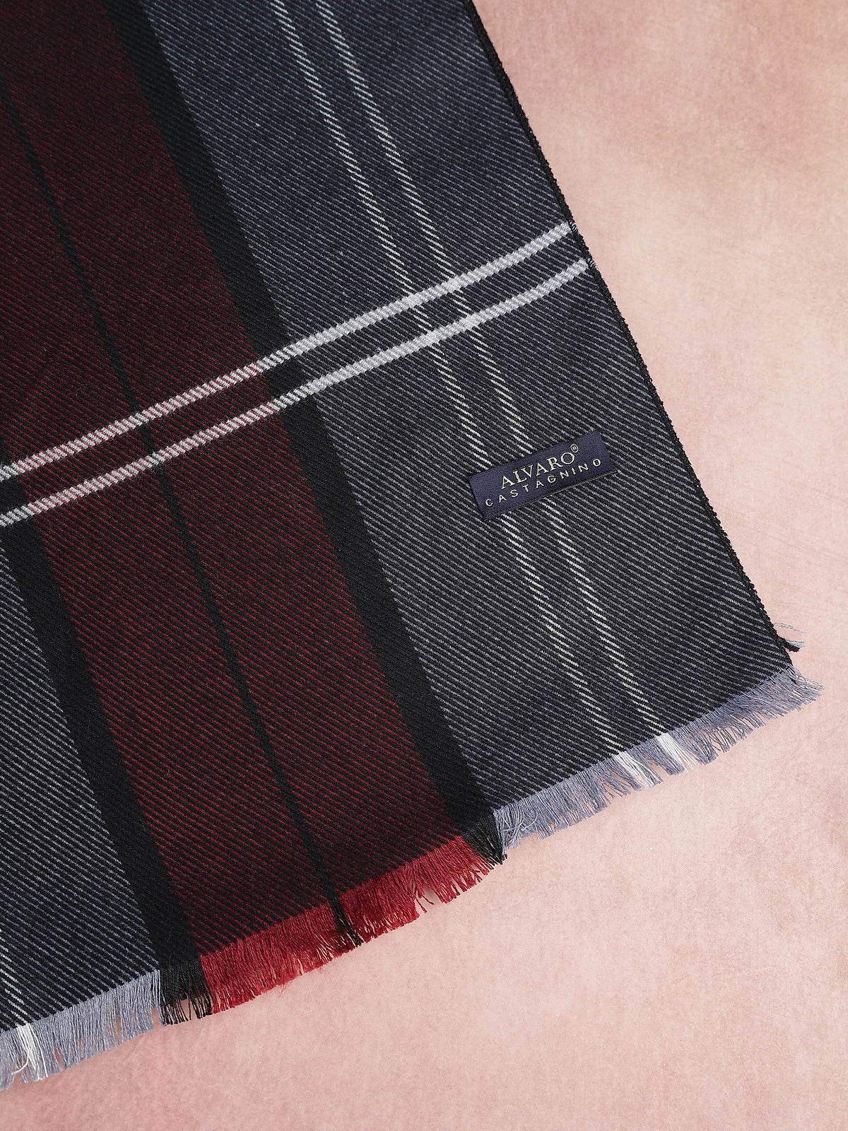 Charcoal Gray & Burgundy Windowpane Plaid Winter Muffler
