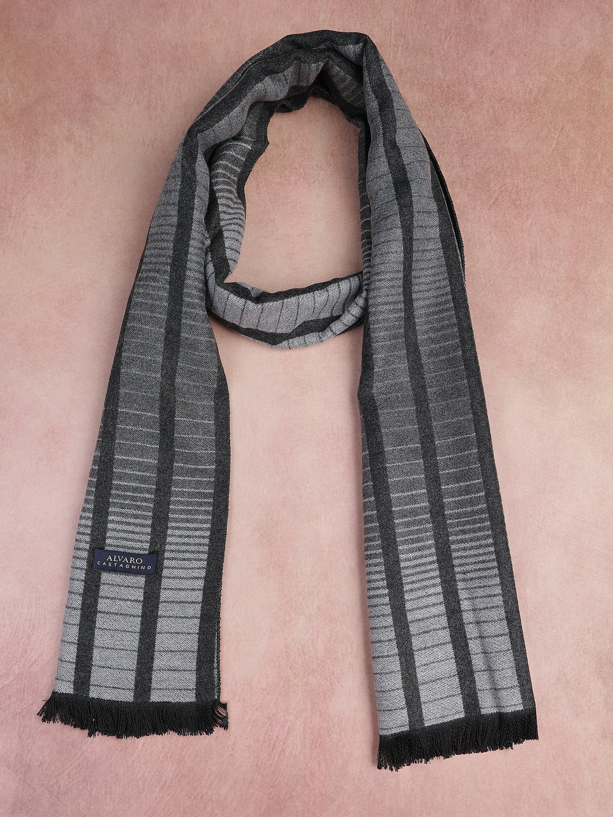Charcoal Gray & Silver Vertical Textured Stripe Winter Muffler