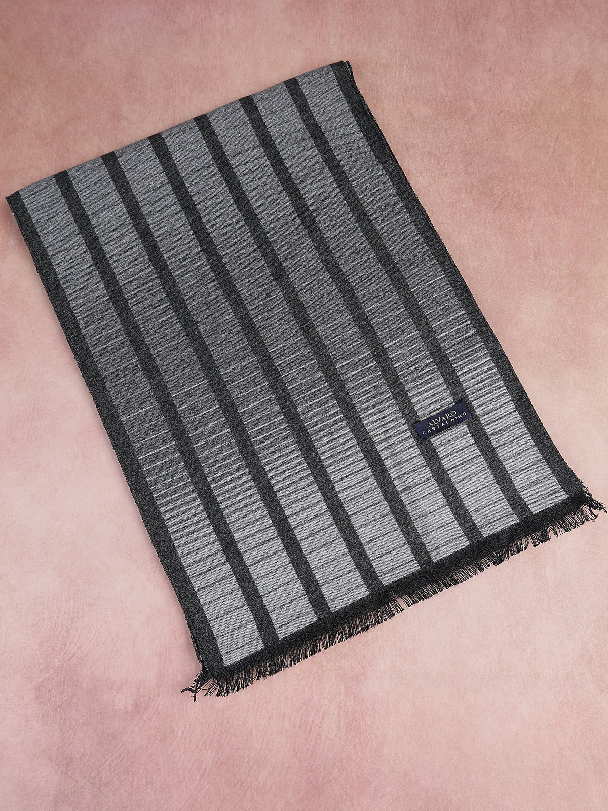 Charcoal Gray & Silver Vertical Textured Stripe Winter Muffler