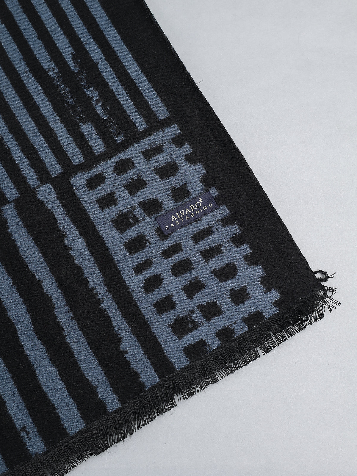 Slate Blue & Black Geometric Abstract Panel Winter Muffler