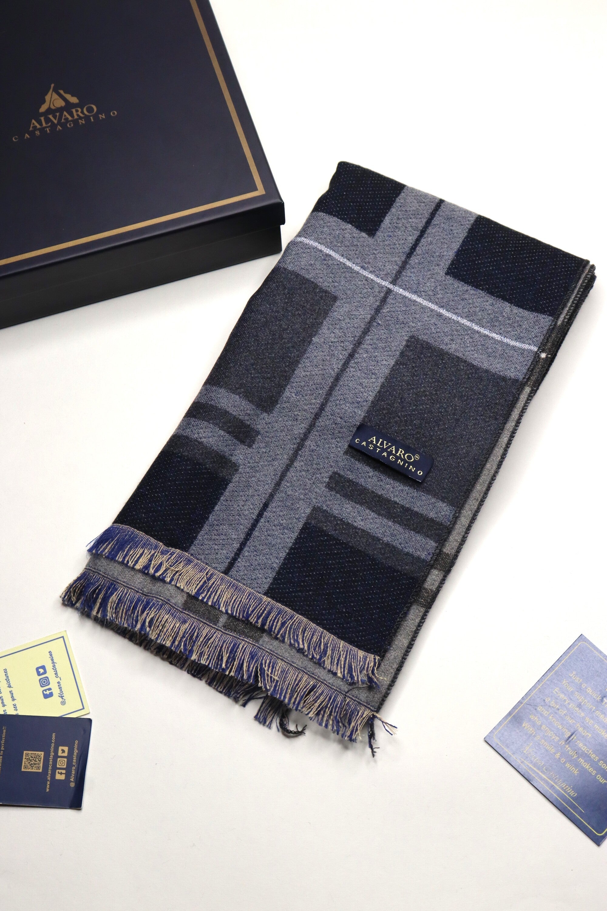 Navy Blue & Grey Checked Muffler