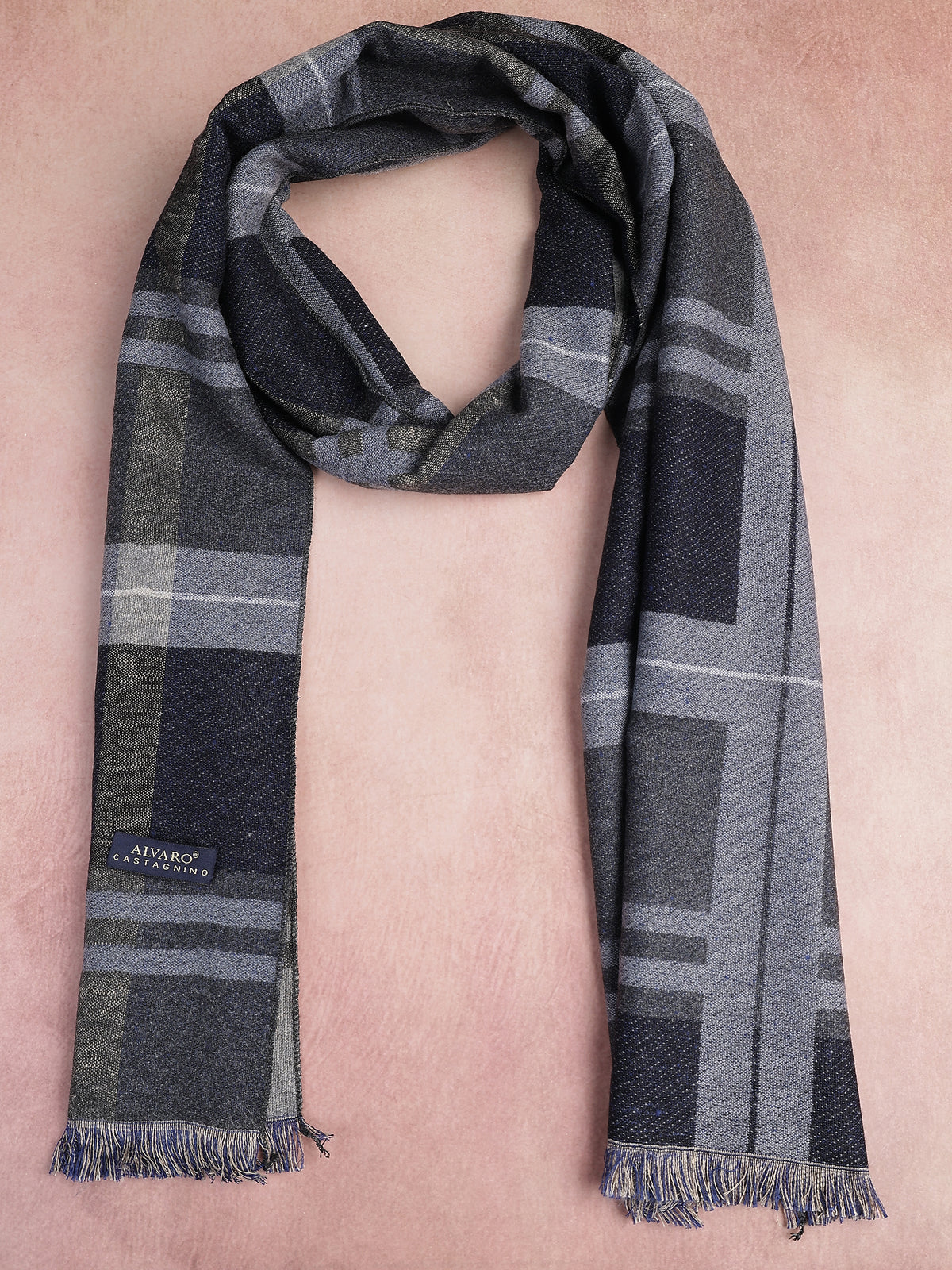 Charcoal & Slate Blue Large Windowpane Plaid Winter Muffler