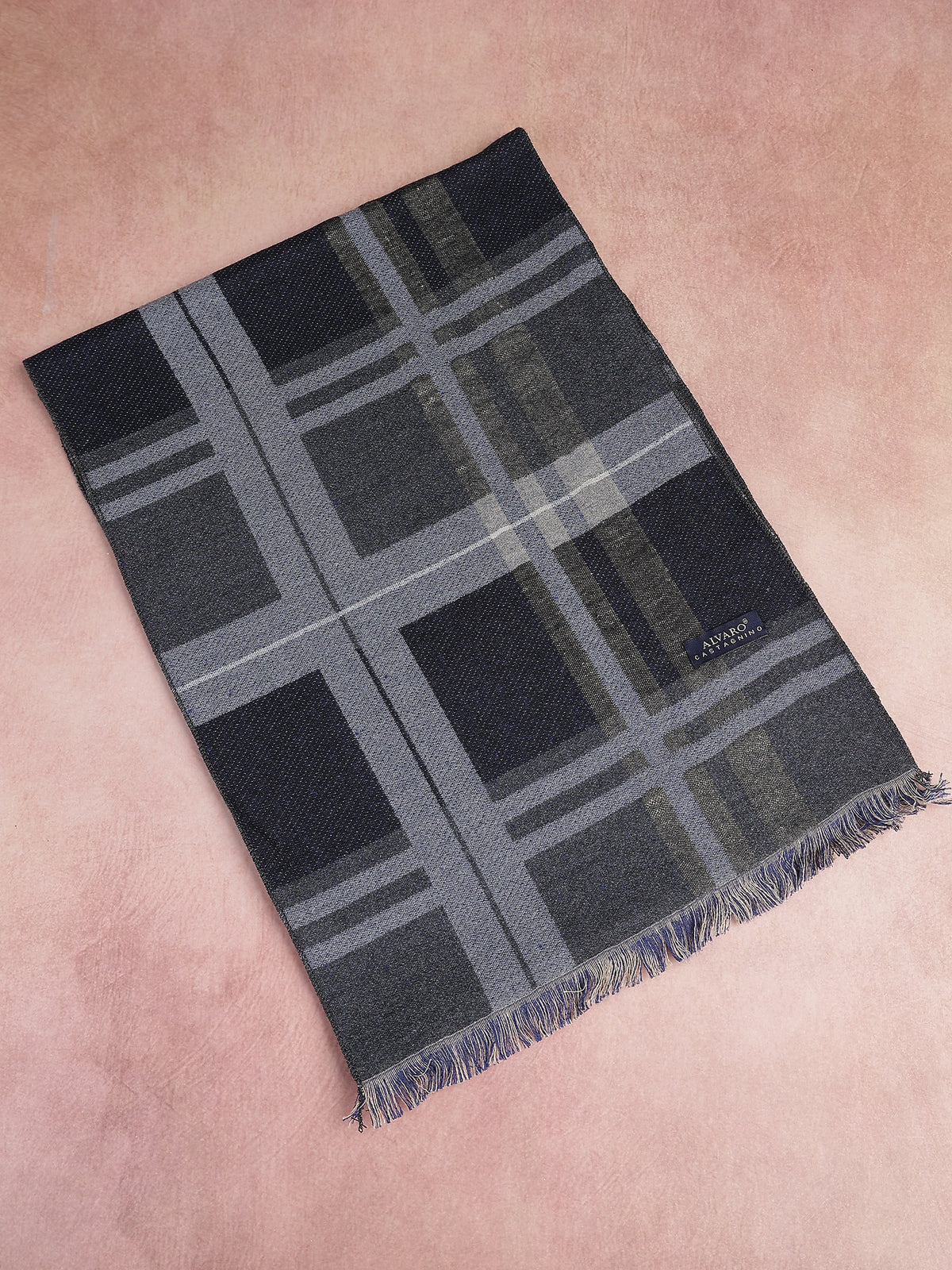 Charcoal & Slate Blue Large Windowpane Plaid Winter Muffler