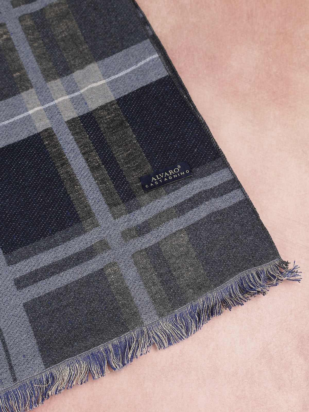 Charcoal & Slate Blue Large Windowpane Plaid Winter Muffler