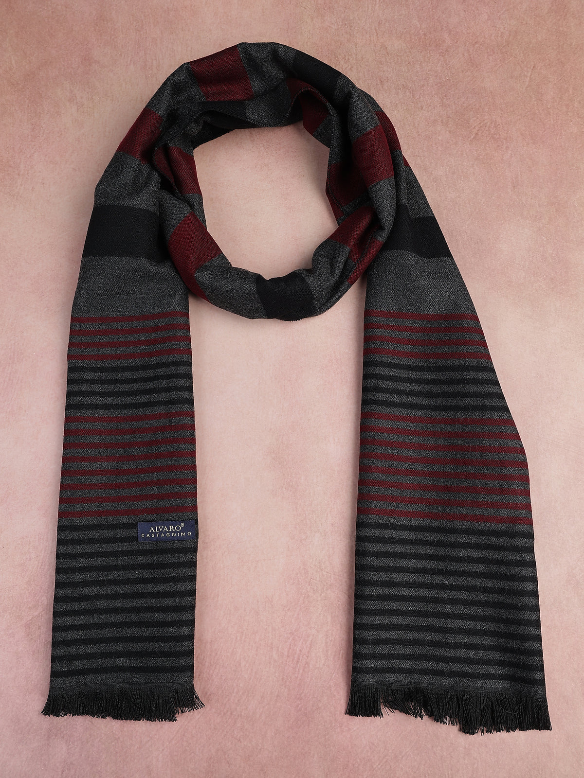 Charcoal Gray & Burgundy Multi-Stripe Winter Muffler