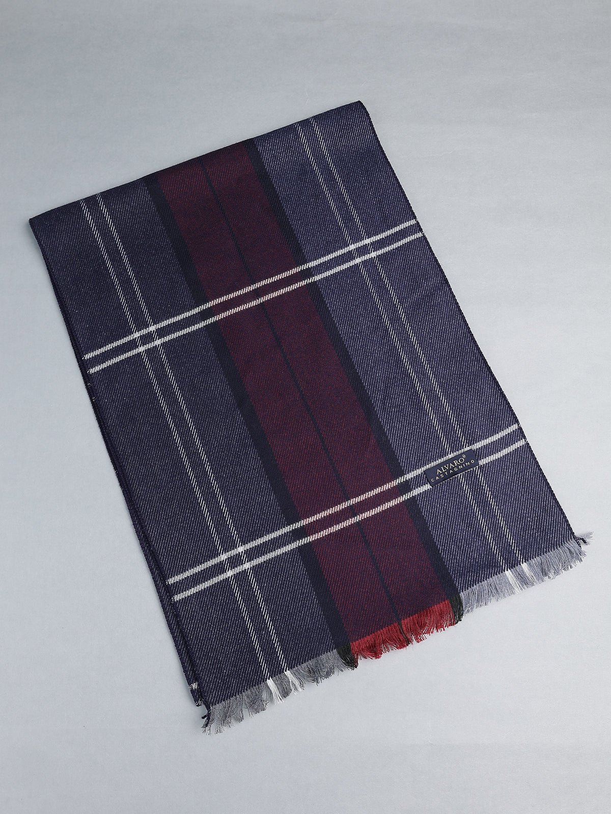 Navy Blue & Burgundy Windowpane Plaid Winter Muffler