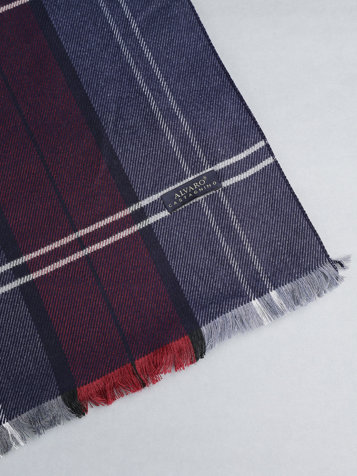 Navy Blue & Burgundy Windowpane Plaid Winter Muffler