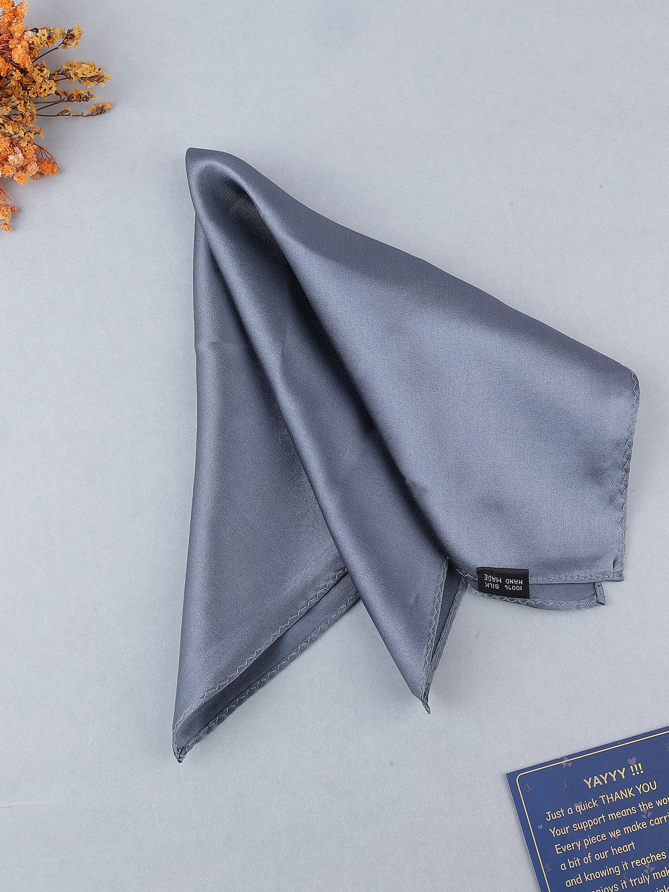 Grey Solid Silk Pocket Square