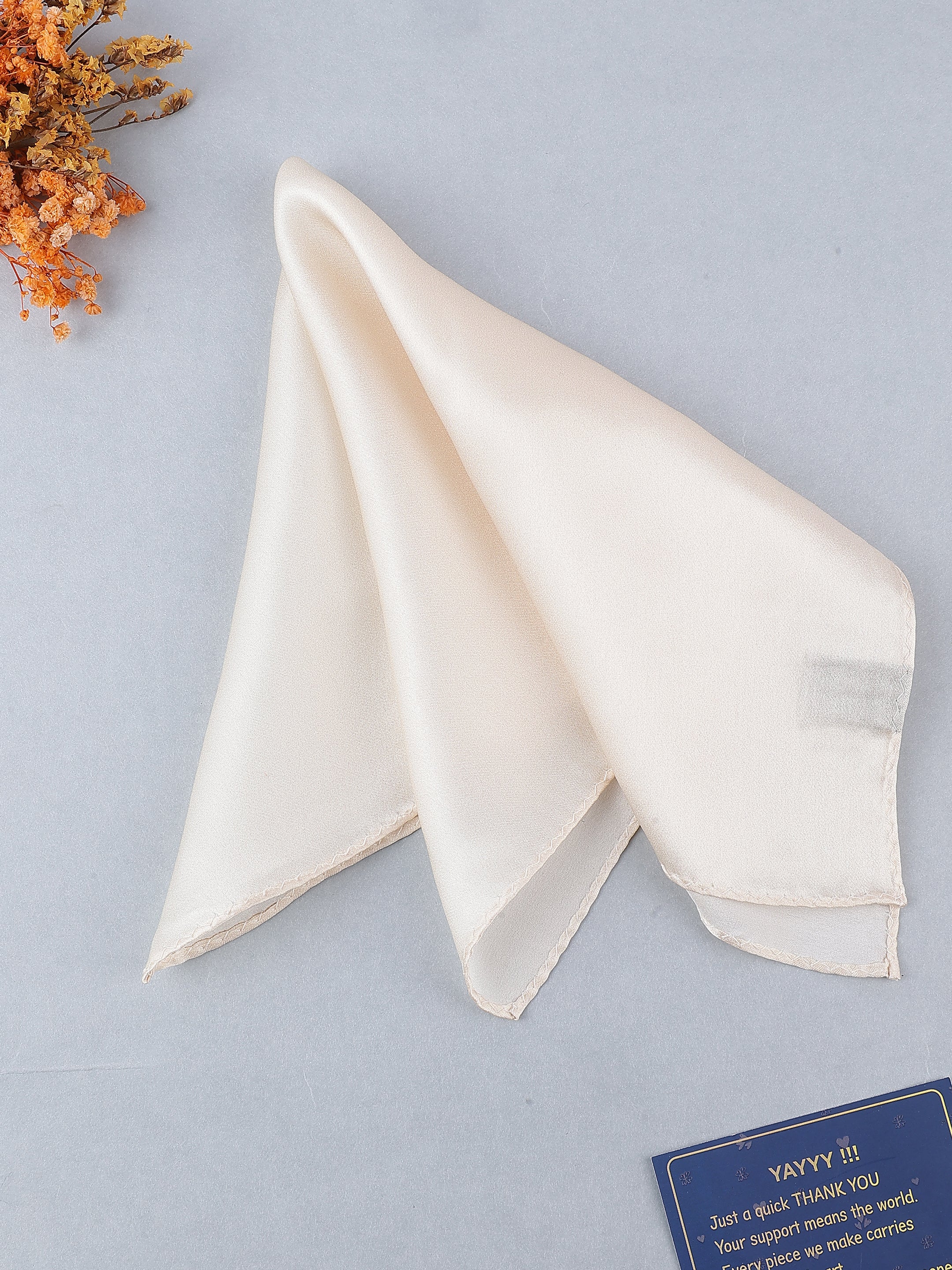 Cream Solid Silk Pocket Square