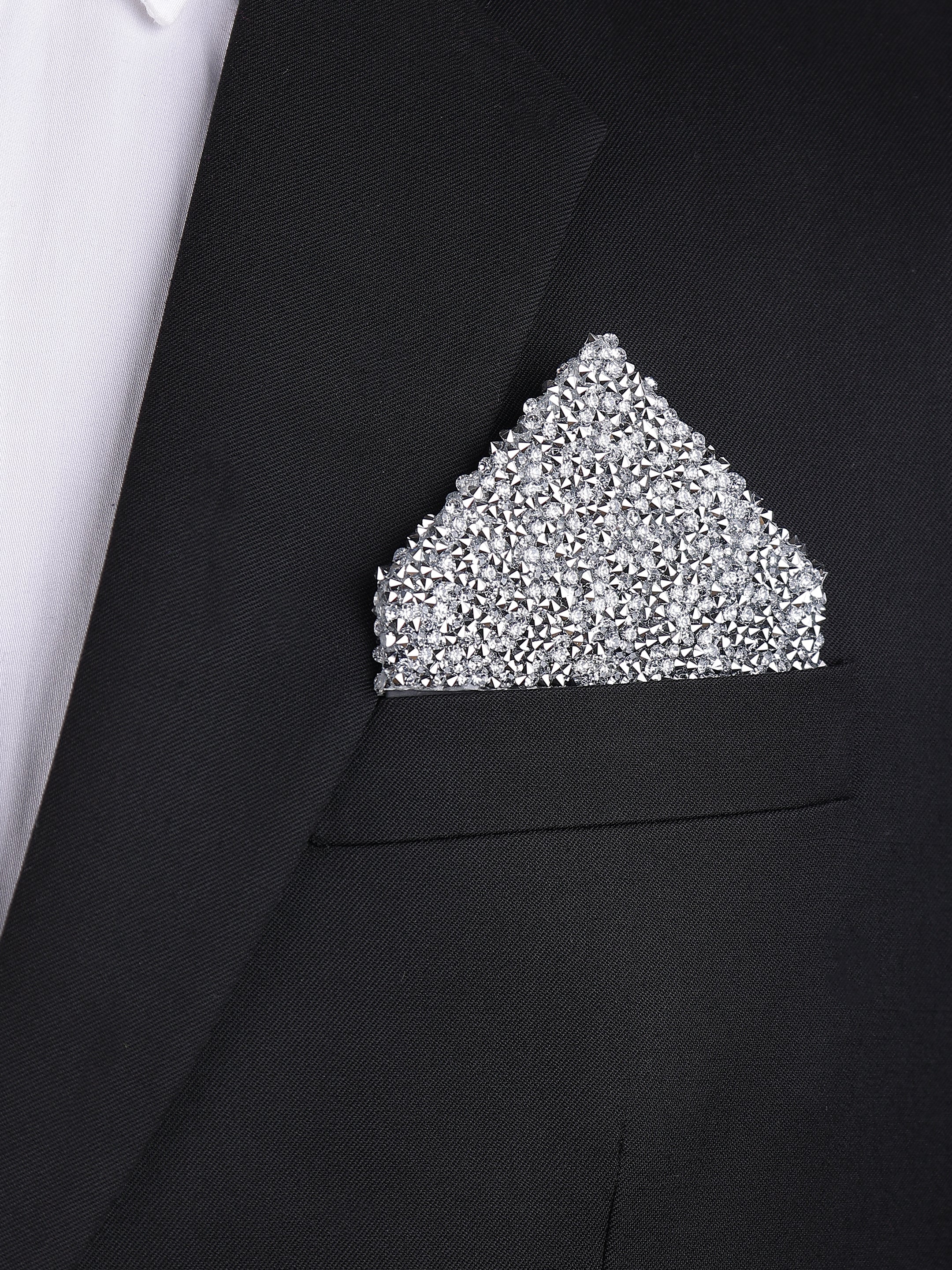 Black & Silver Crystal Envelope Pocket Square