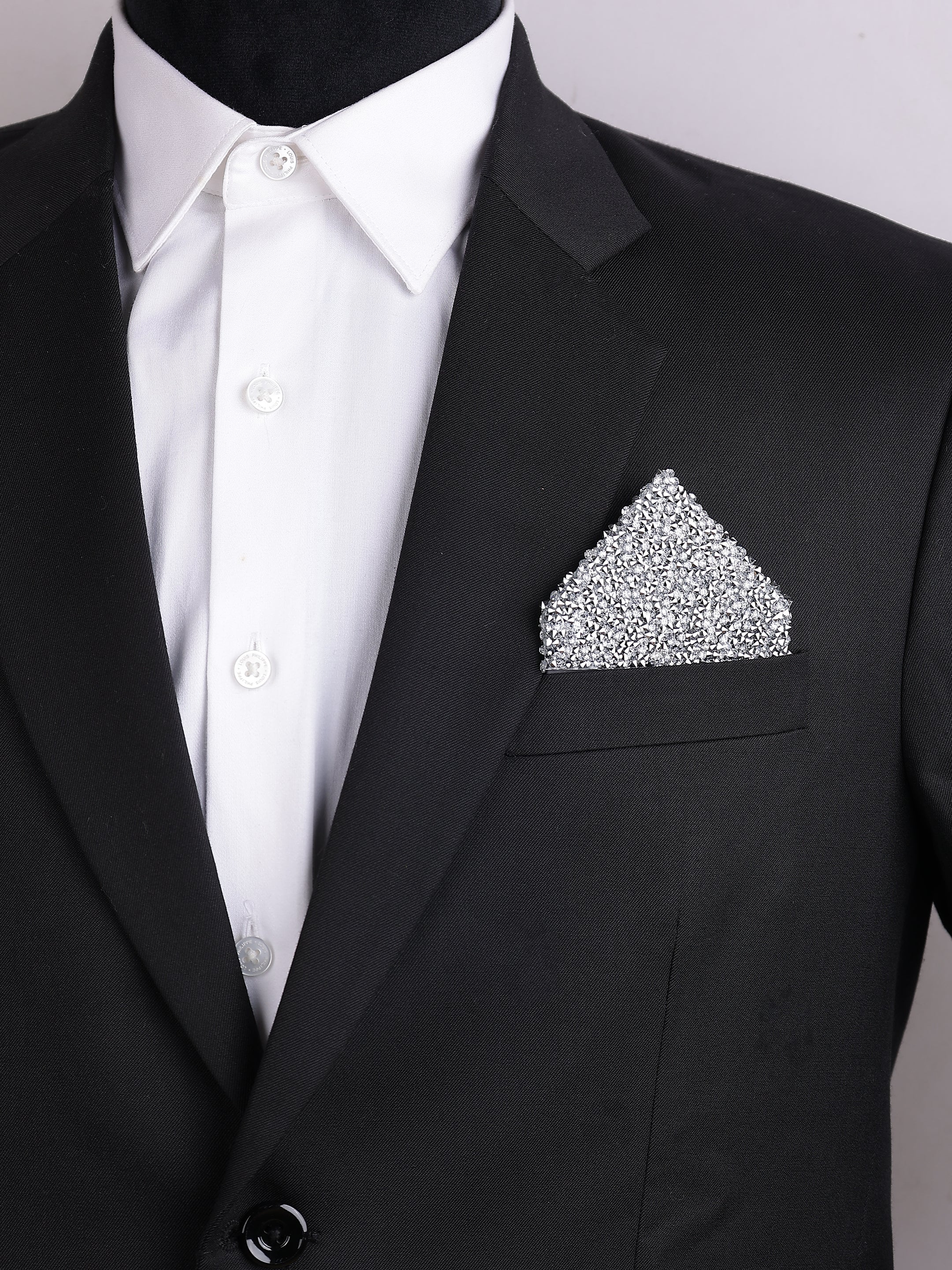 Black & Silver Crystal Envelope Pocket Square