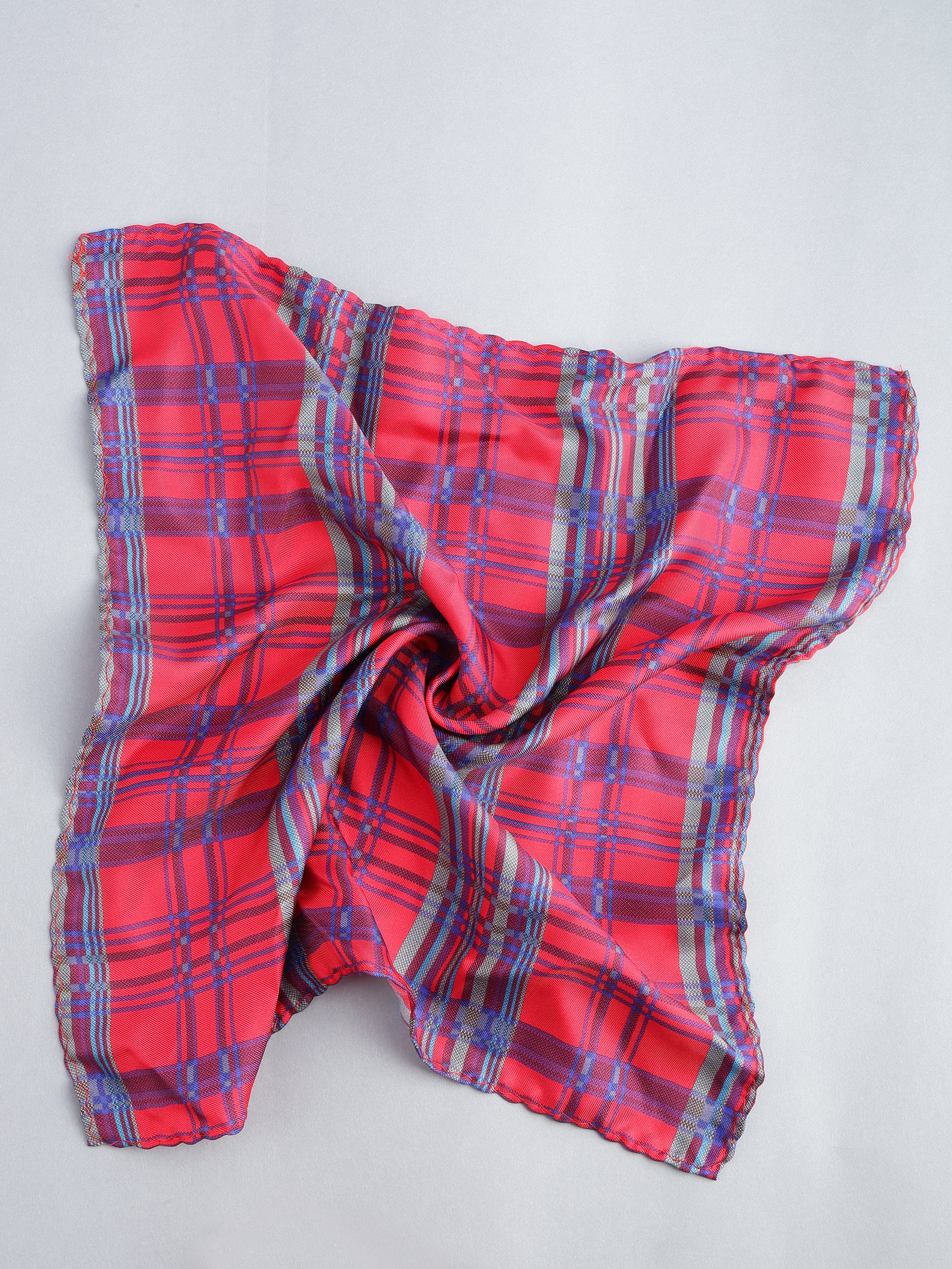Vibrant Red Silk Plaid Pocket Square