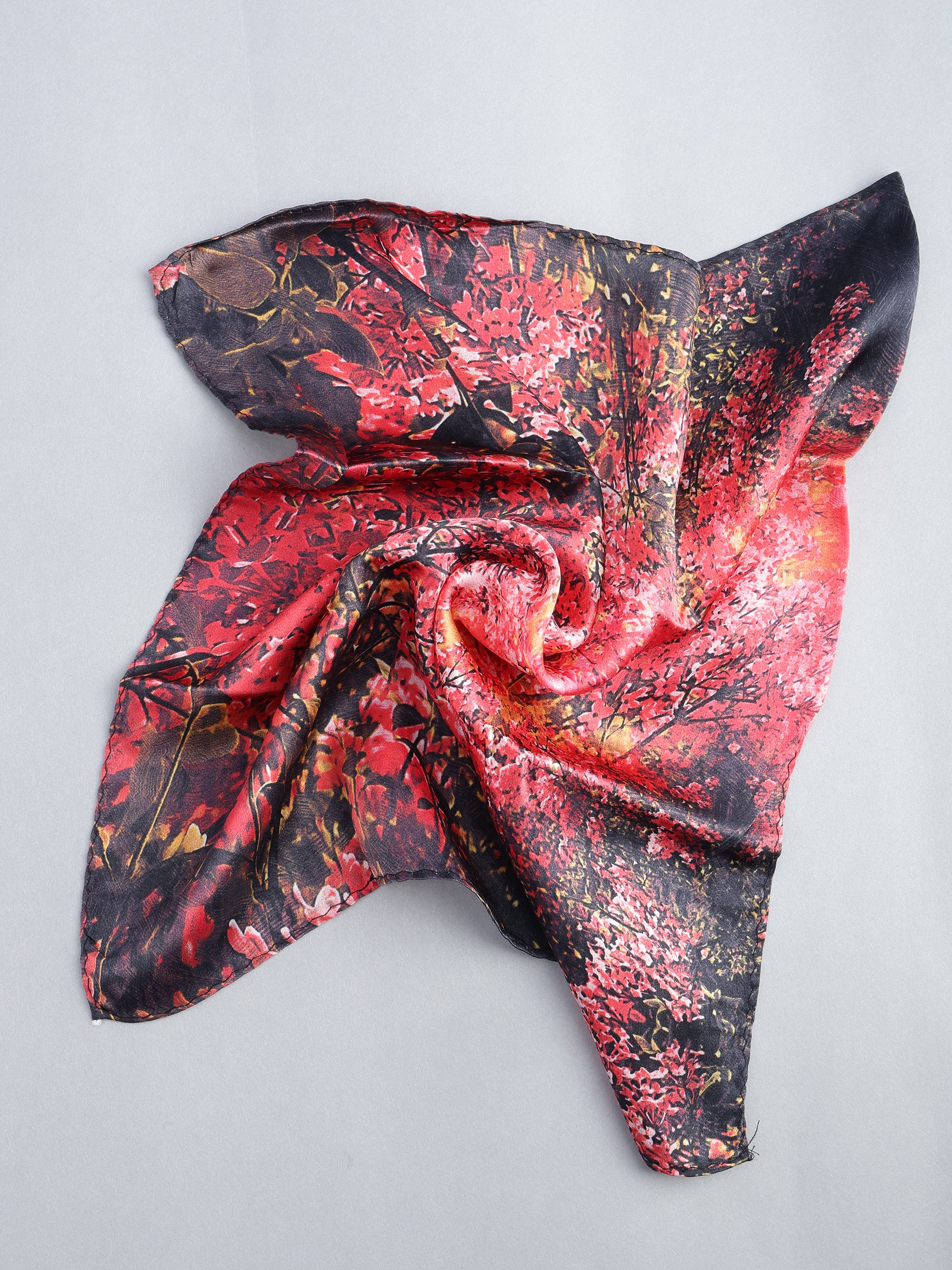 Crimson Floral Bloom Silk Pocket Square