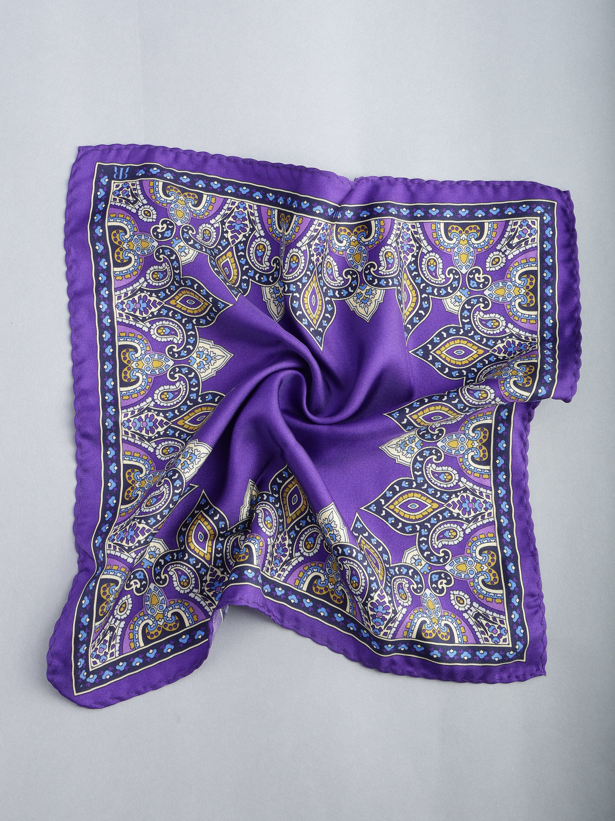 Purple Paisley Border Silk Pocket Square