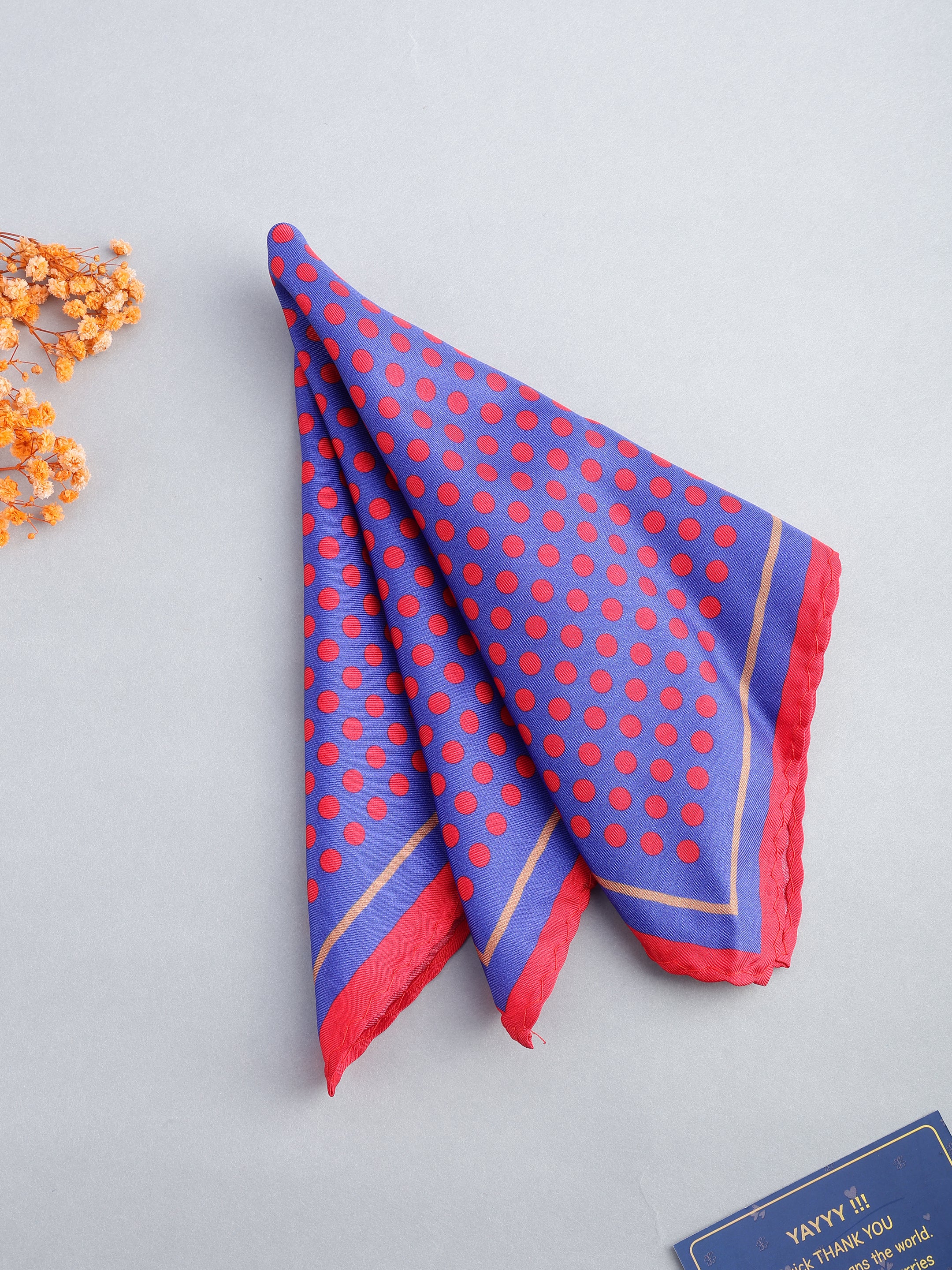 Cobalt & Crimson Polka Dot Silk Pocket Square