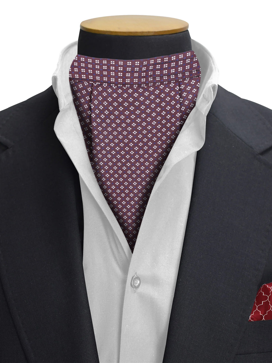 Maroon Geometric Cravat & Pocket Square Set