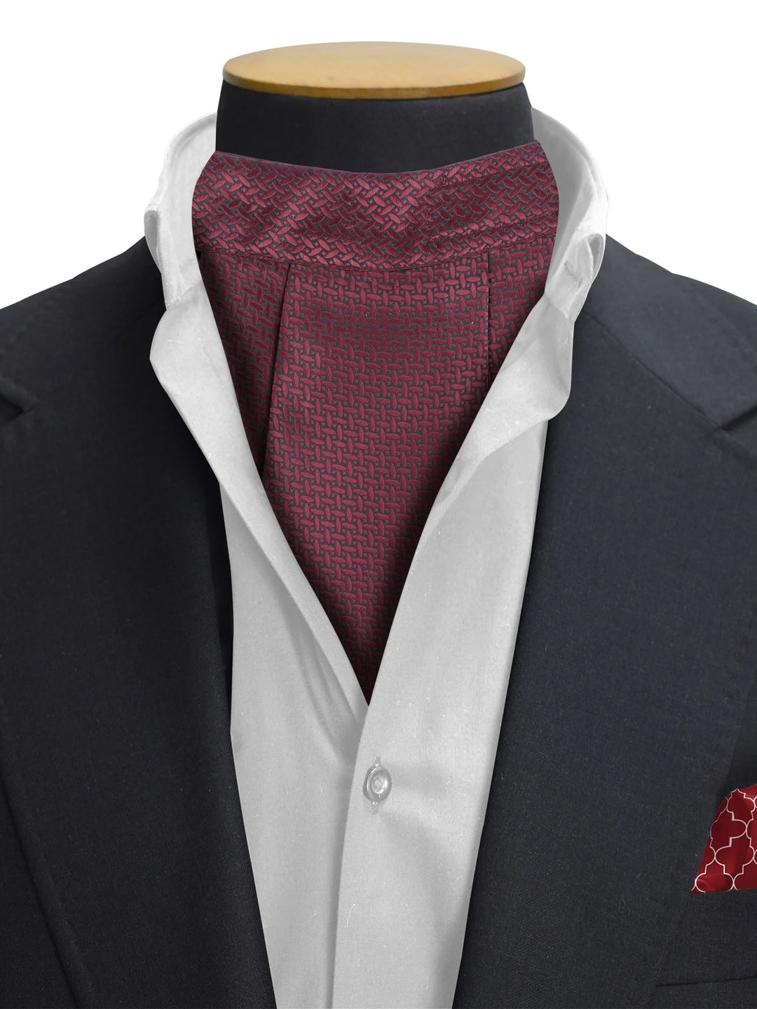 Maroon Grid Texture Cravat & Pocket Square Set 