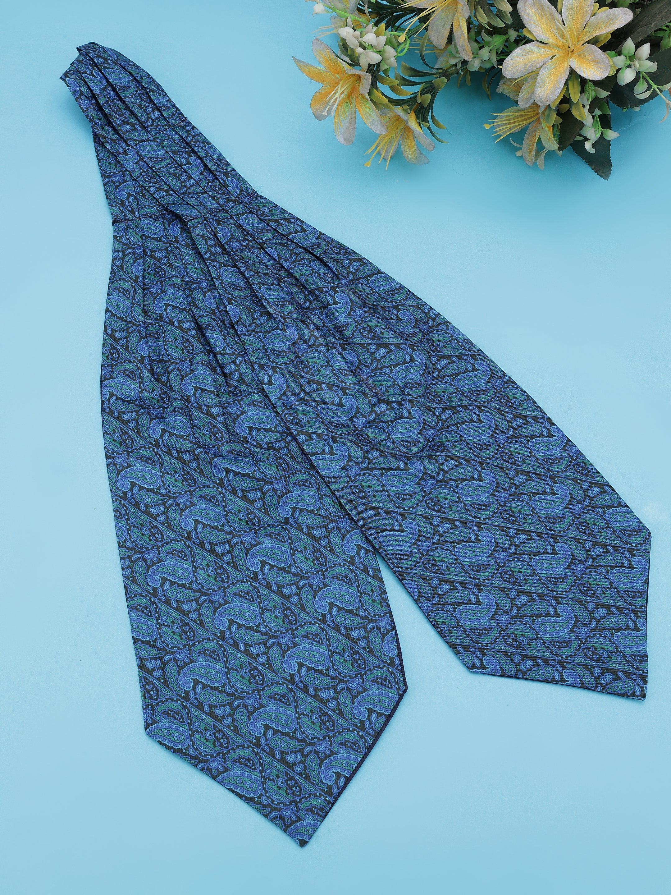 Blue & Black Patterned Cravat &  Pocket Square Set