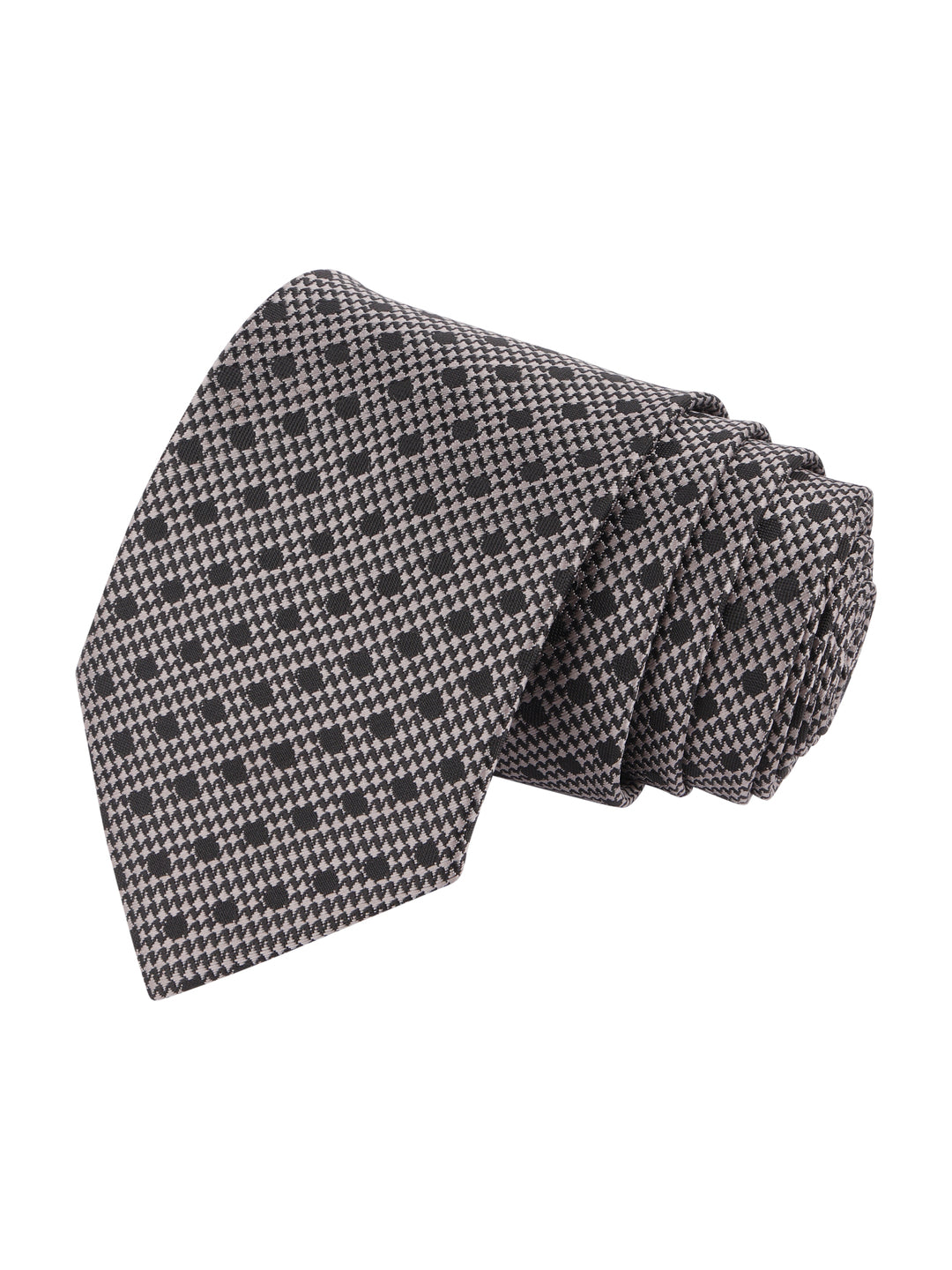 Grey & Black Geometric Textured Necktie