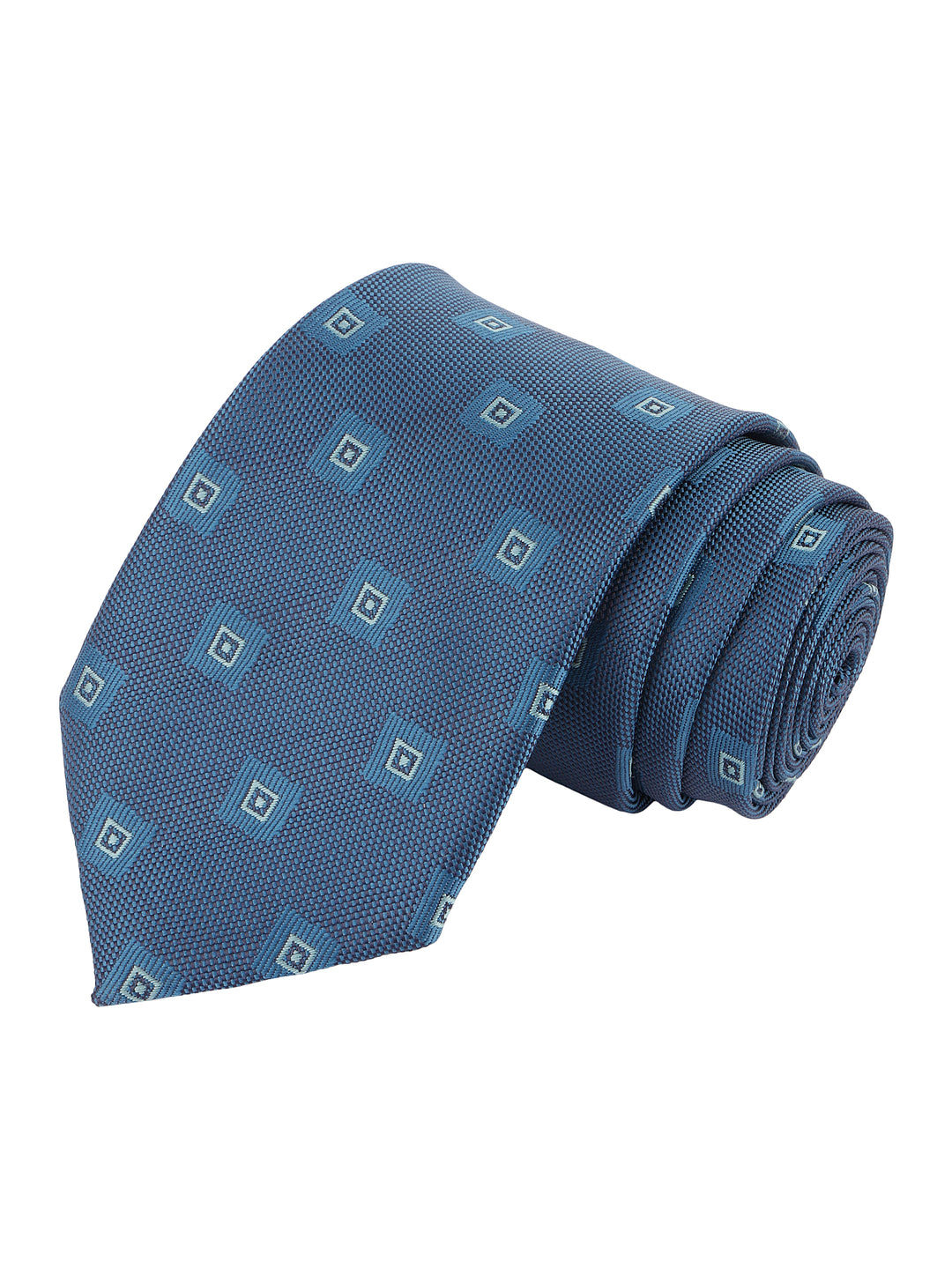 Classic Teal Blue Geometric Textured Formal Necktie