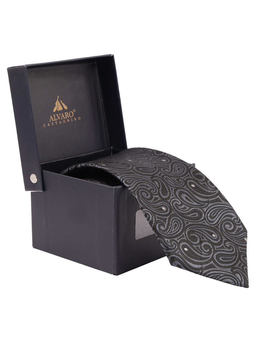 Charcoal Paisley Patterned Formal Necktie
