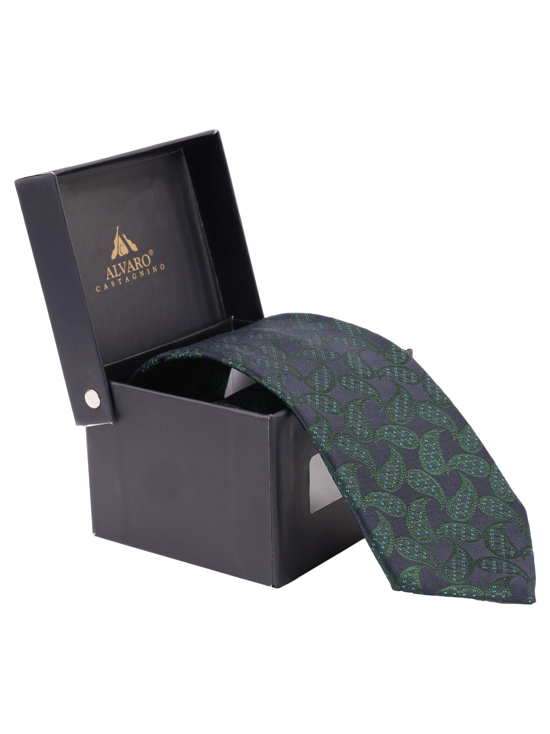 Green & Navy Blue Paisley Woven Formal Necktie