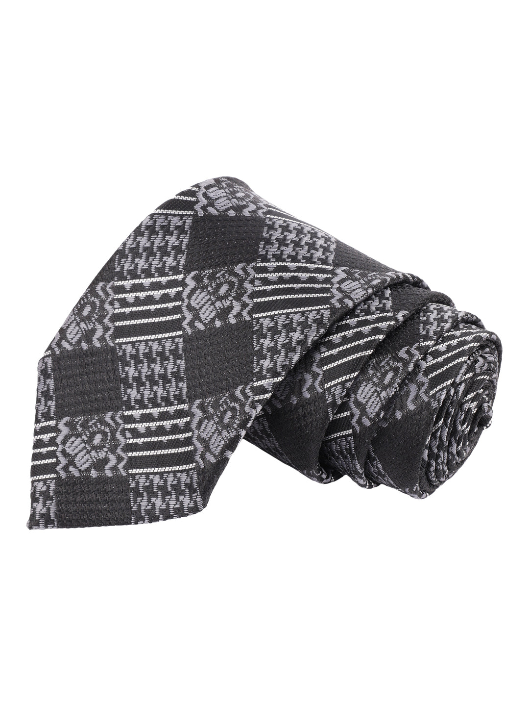 Black & Grey Geometric Check Formal Necktie