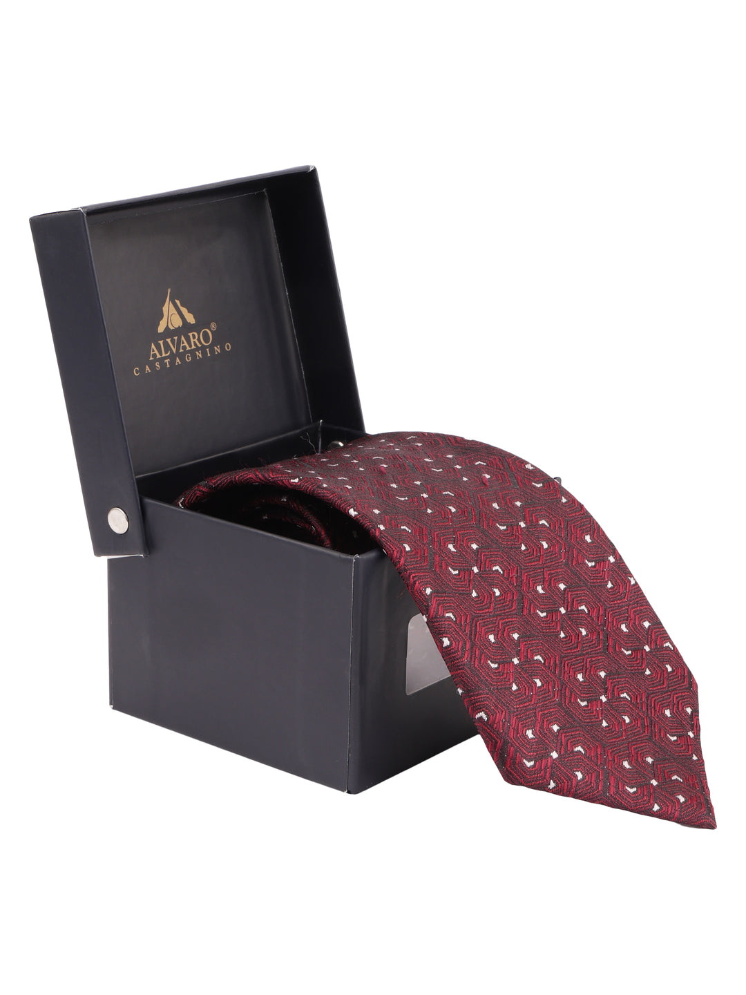 Maroon Geometric Pattern Formal Necktie