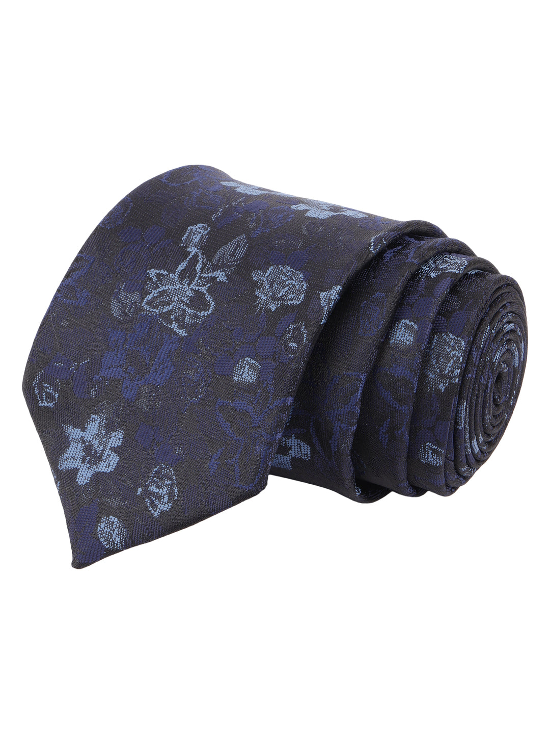 Navy Blue Floral Pattern Formal Necktie