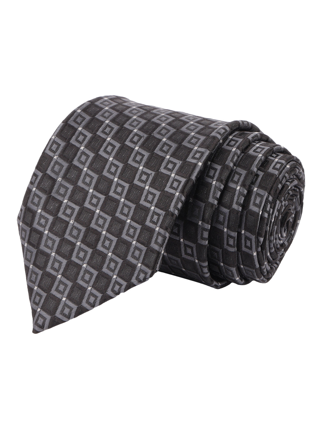 Grey & Black Geometric Pattern Formal Necktie