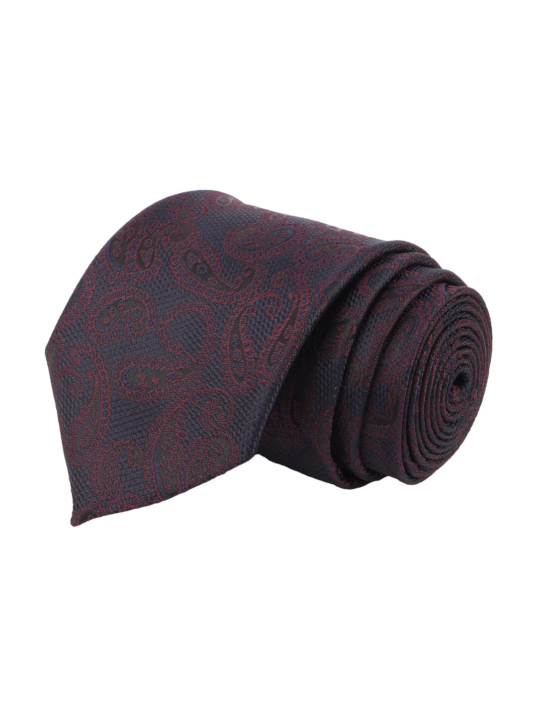 Men Navy Blue & Maroon Paisley Necktie