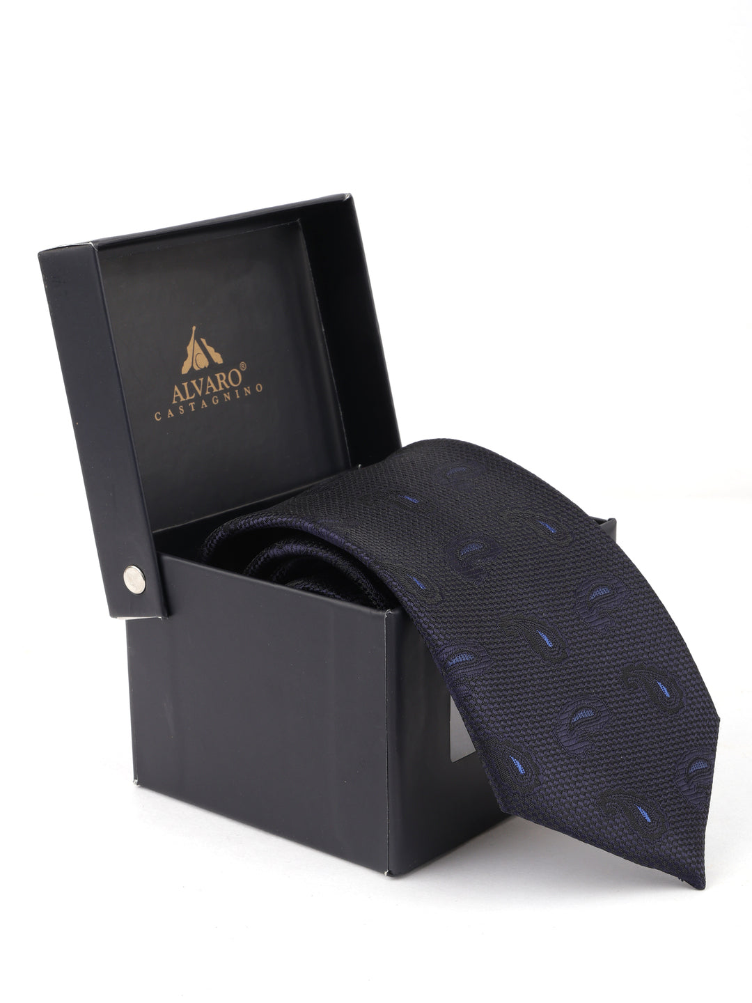 Men Navy Blue Self Design Necktie