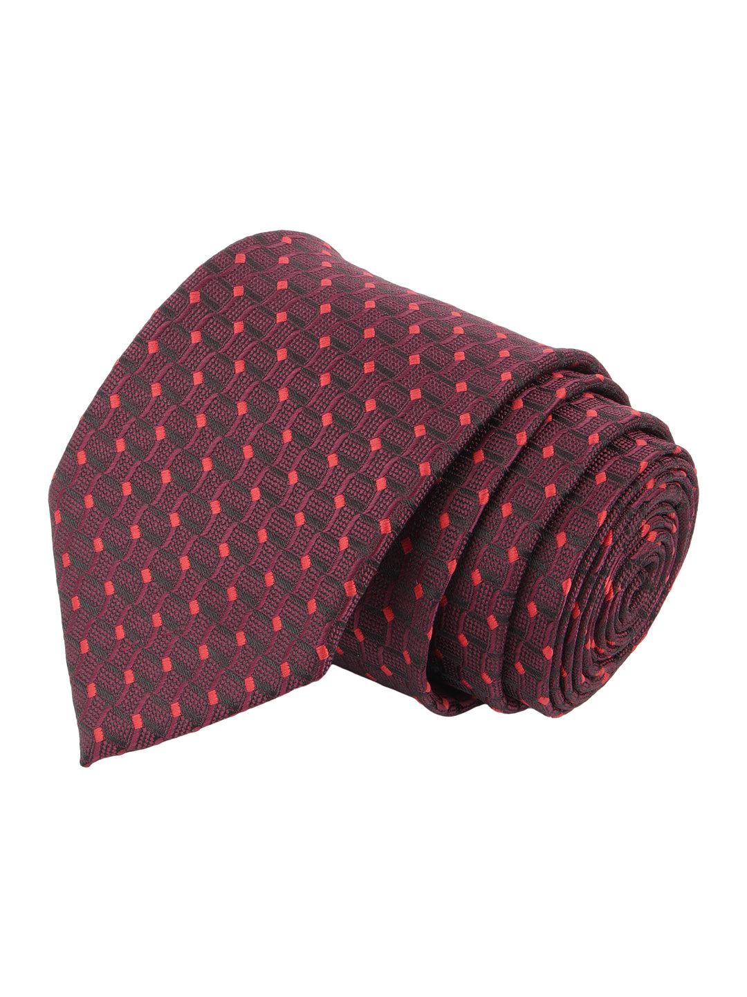 Maroon & Black Geometric Self Design Necktie