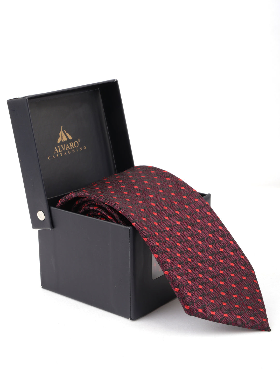 Maroon & Black Geometric Self Design Necktie