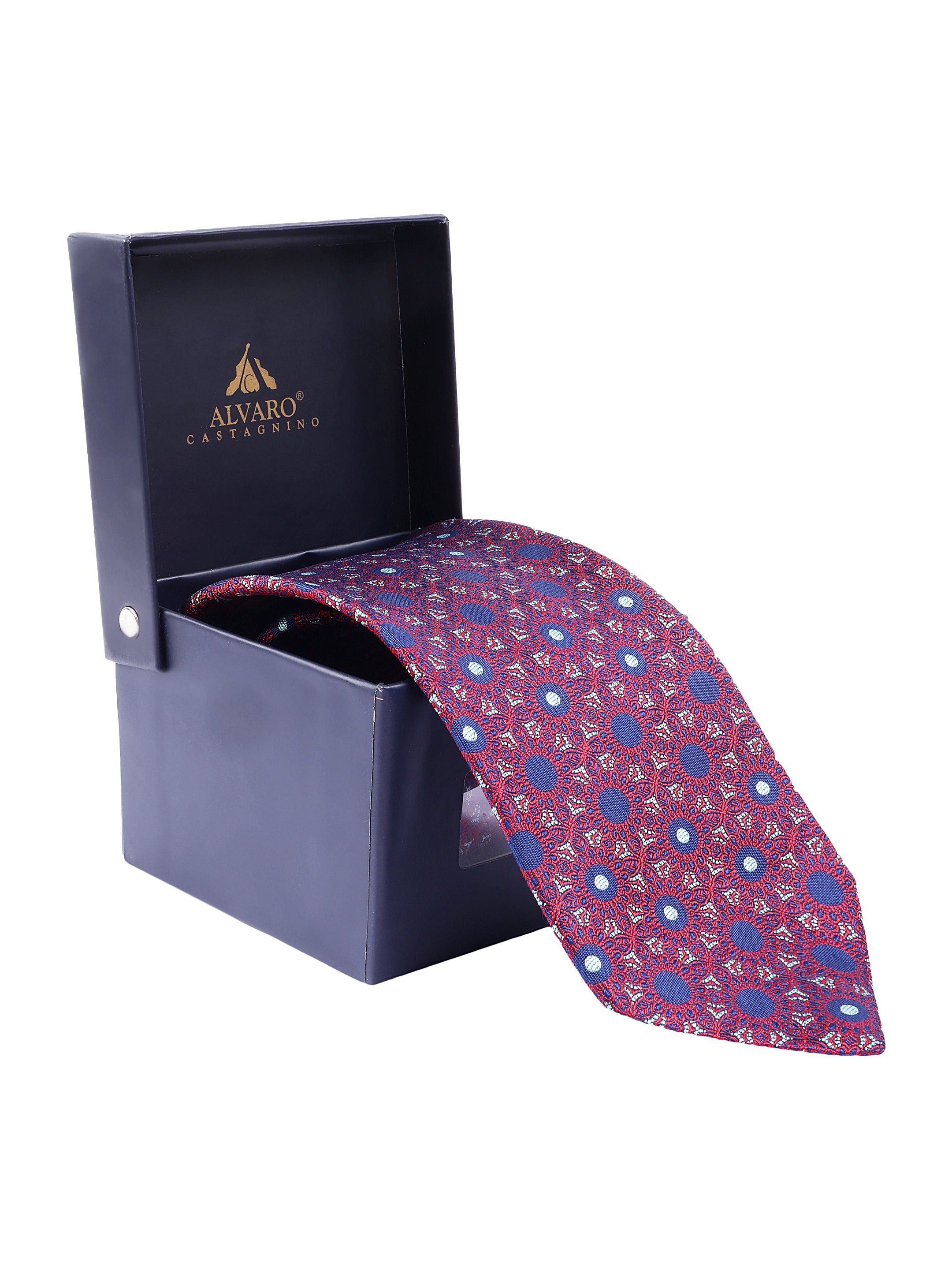Maroon & Blue Printed Silk Necktie