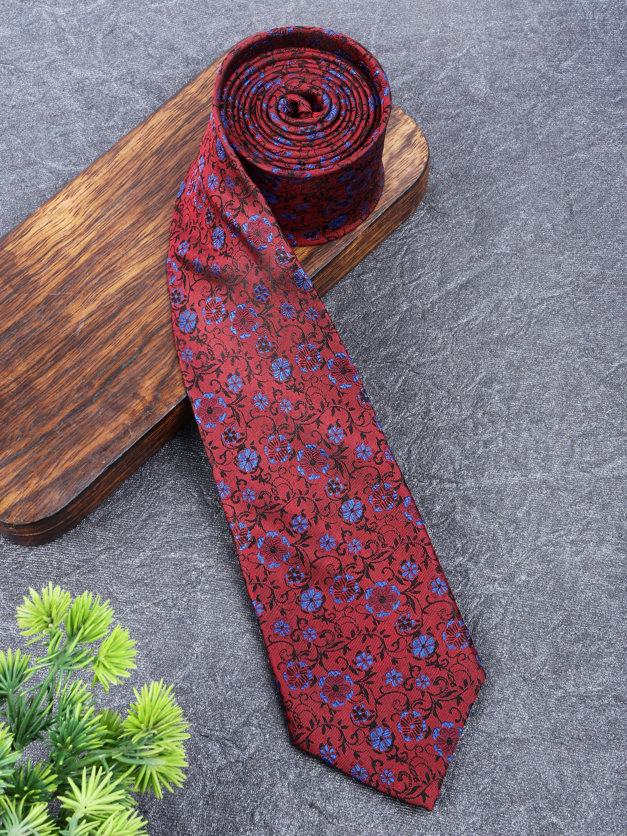 Floral Maroon Silk Necktie