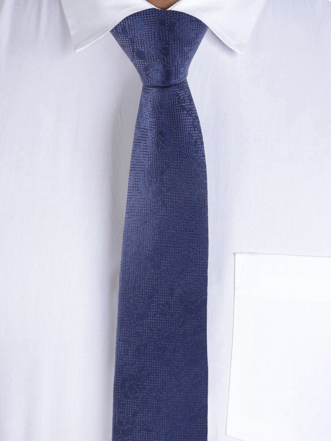 Navy Blue Florals Silk Necktie