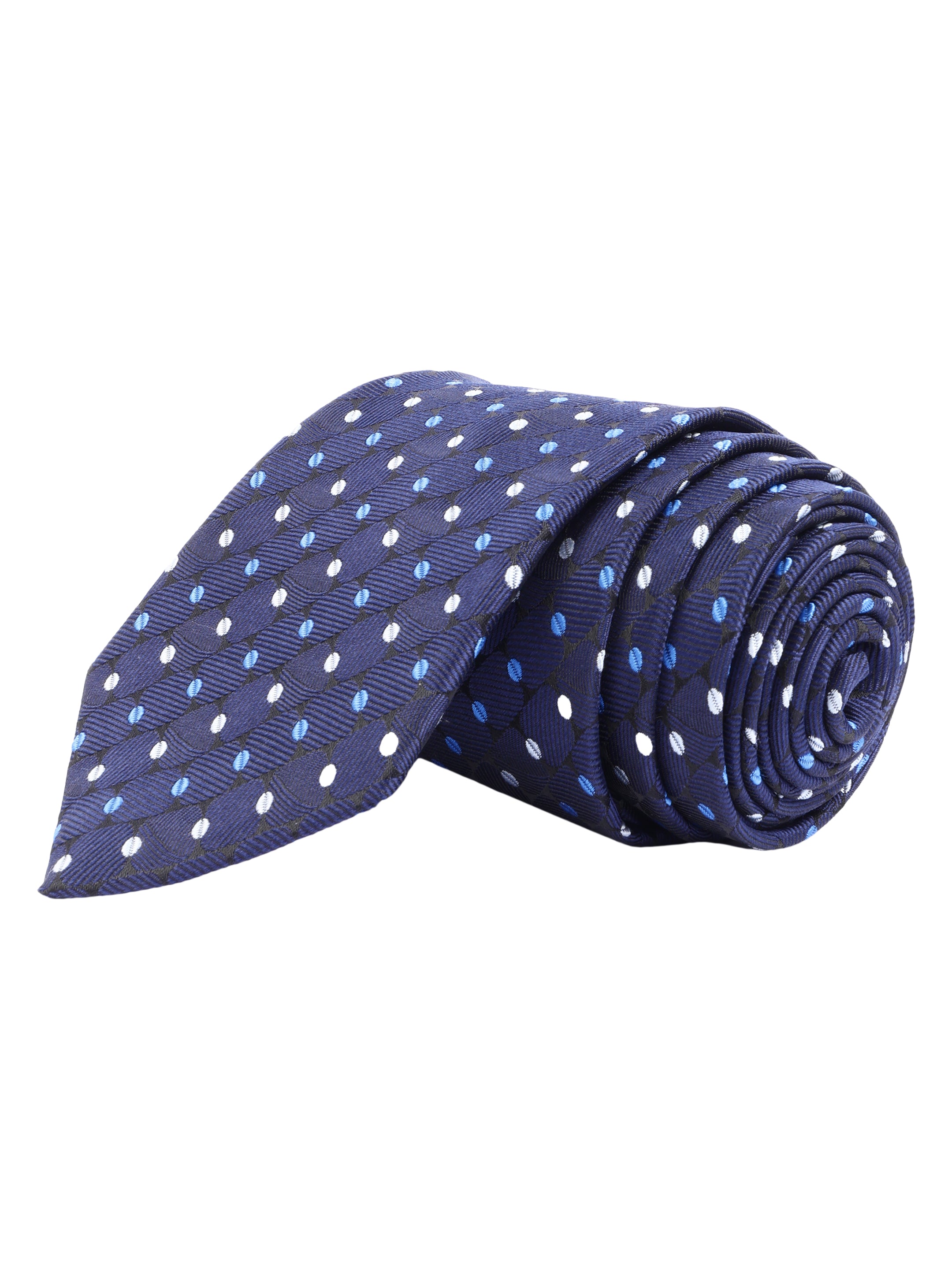 Navy Blue Dotted Woven Silk Necktie
