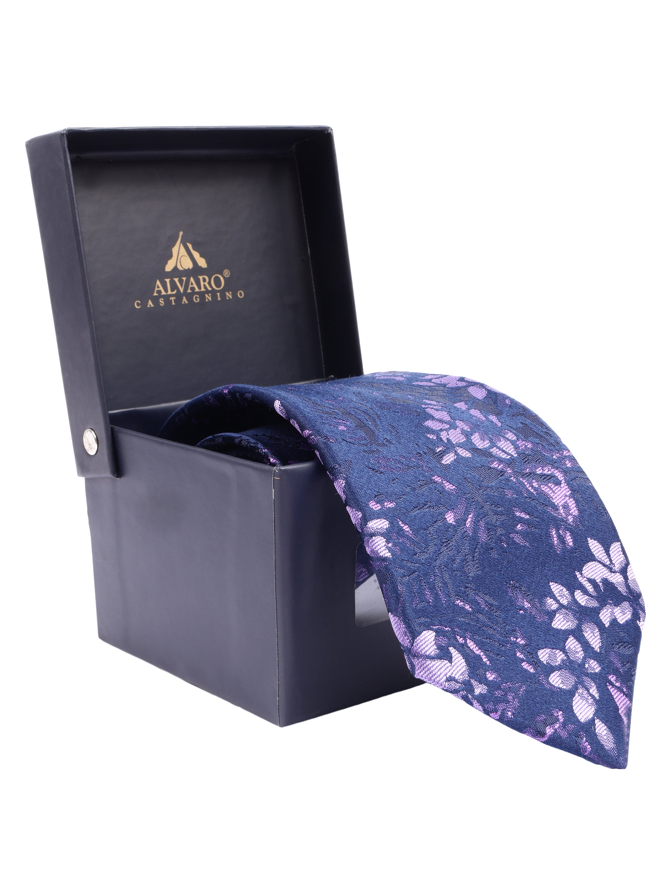 Floral Navy Blue Silk Necktie