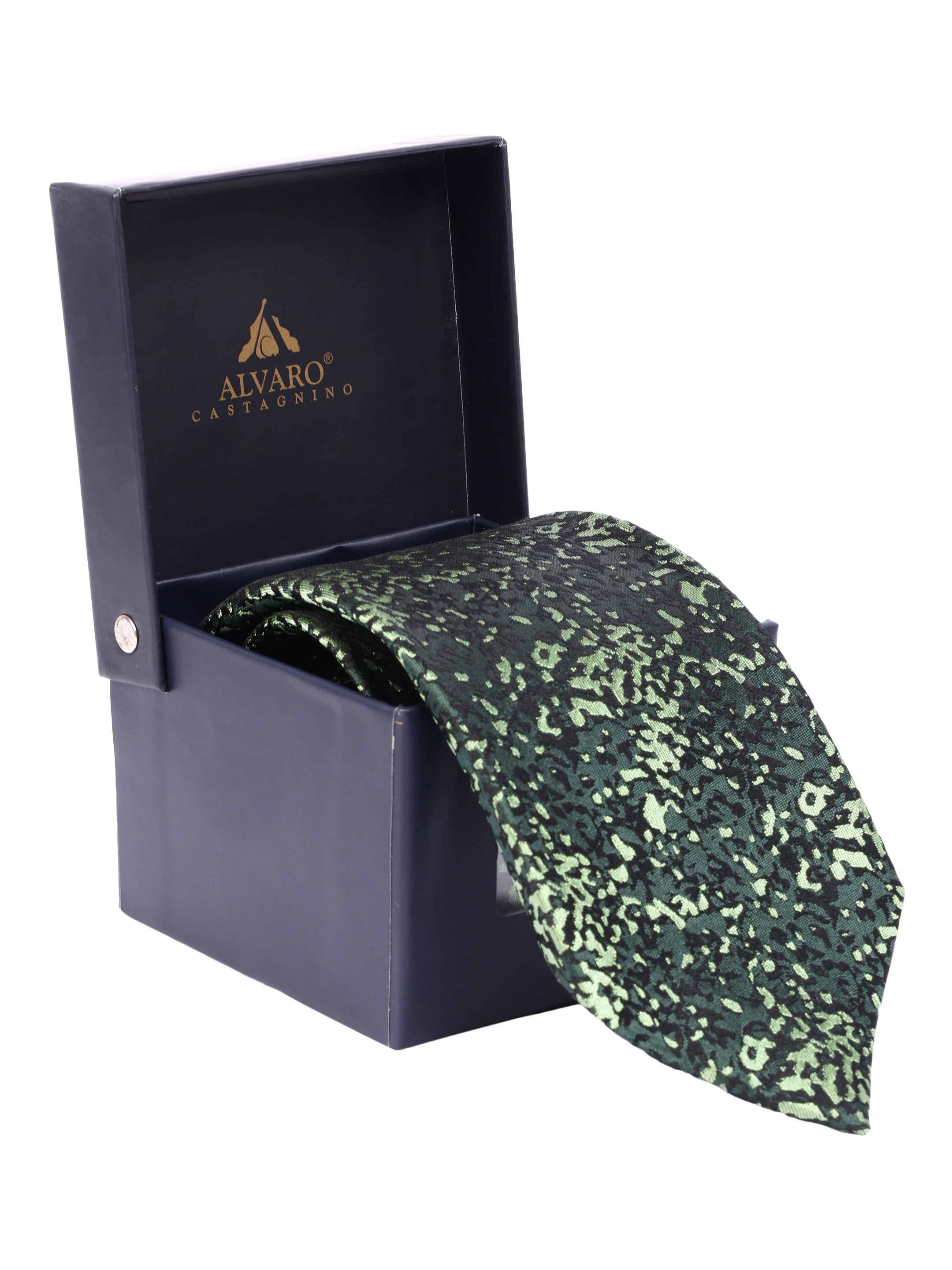 Dark Green & Light Olive Abstract Pattern Woven Silk Necktie