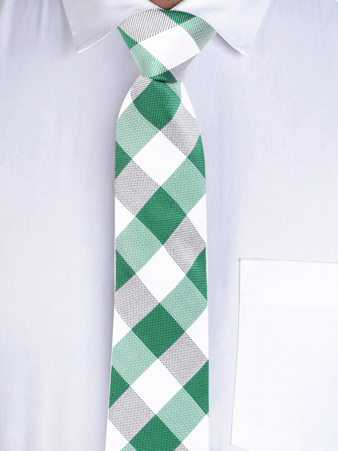 Checked Green & White Silk Necktie