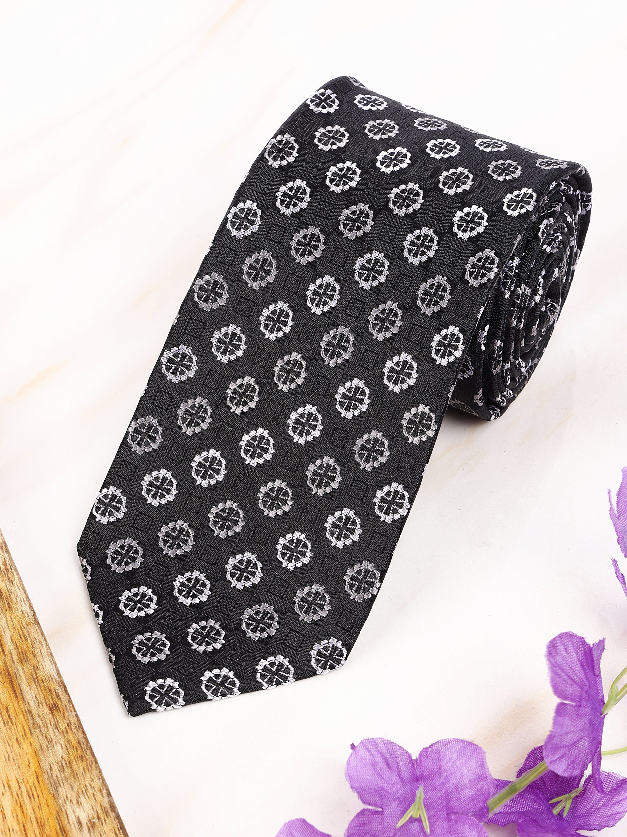 Geometric Black & Grey Silk Necktie
