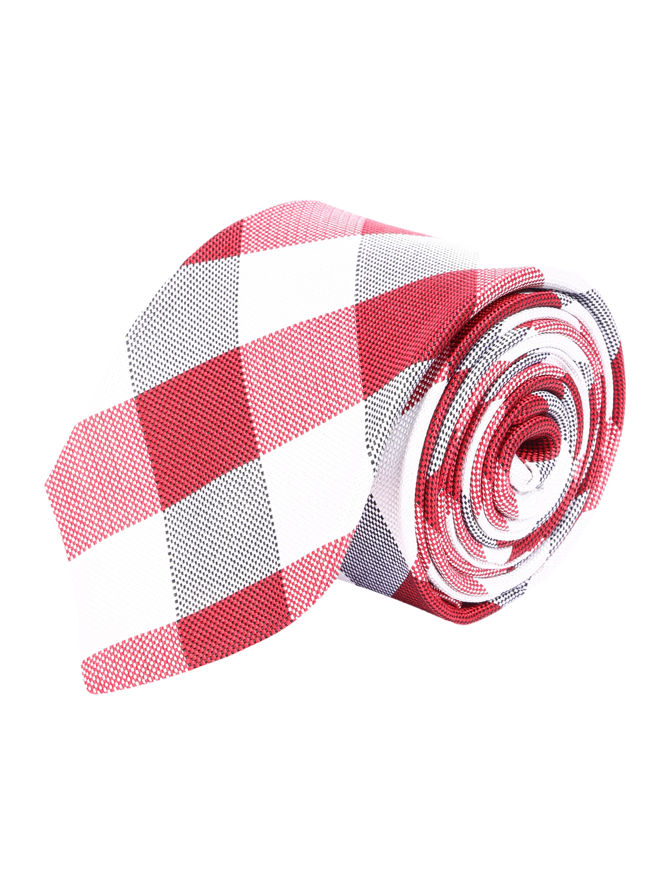 Checked Red & White Silk Necktie