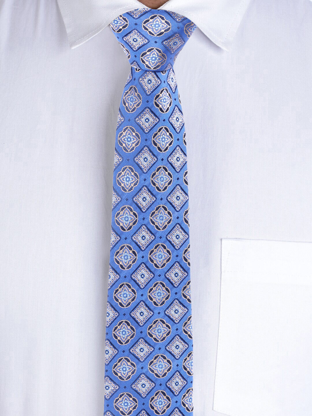 Geometric Blue Silk Necktie