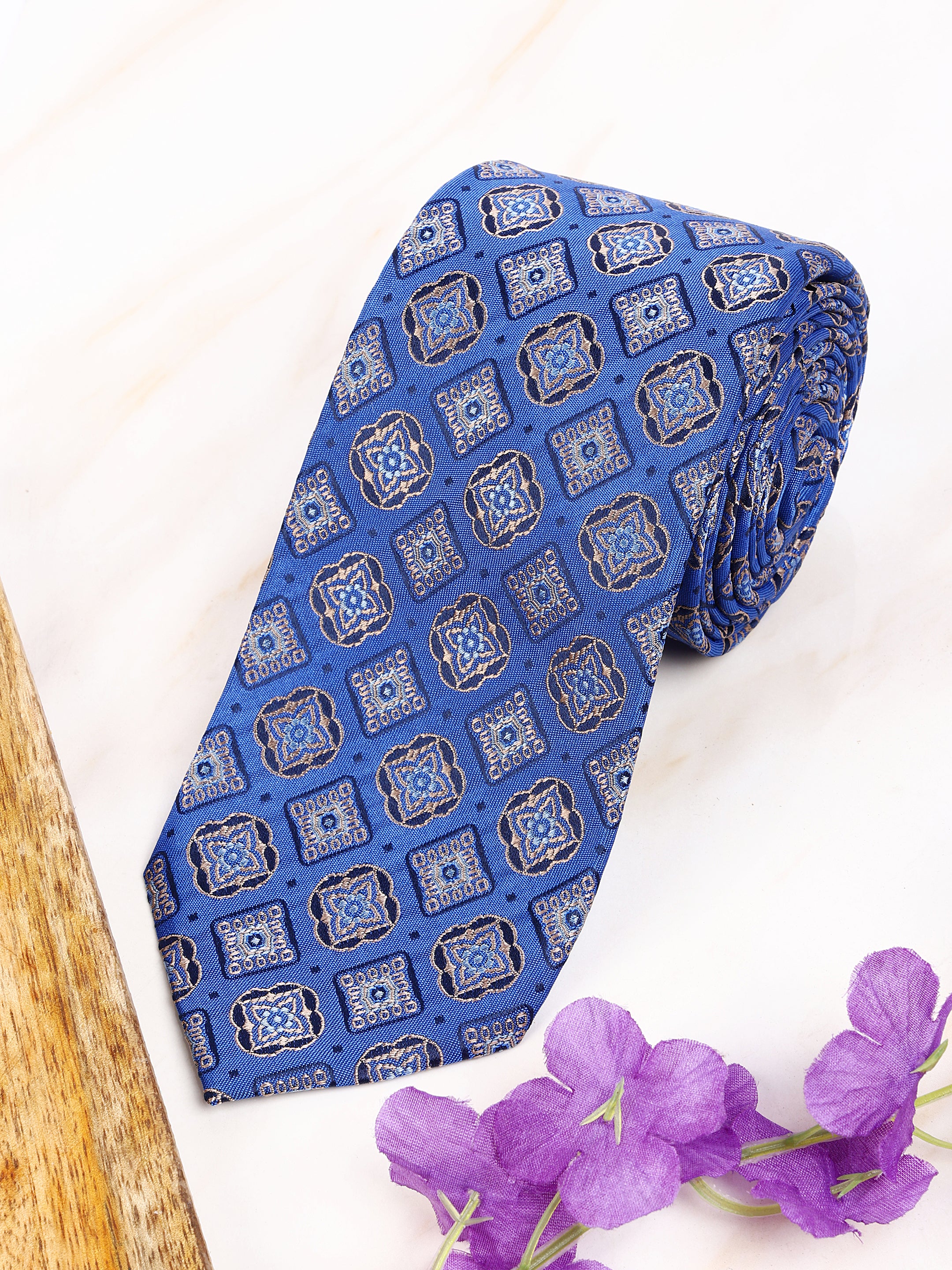 Geometric Blue Silk Necktie